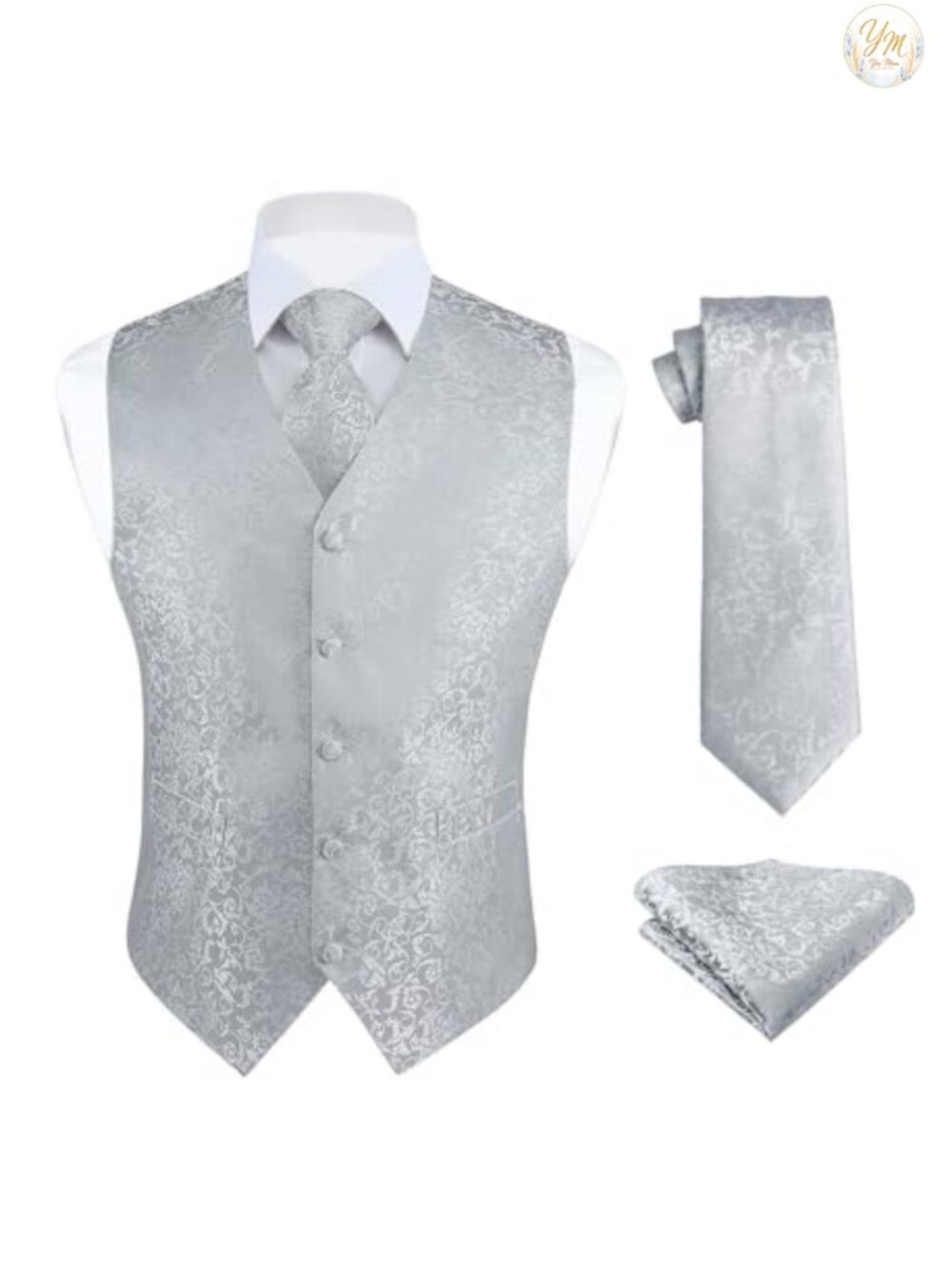 HISDERN Mens Vest Tie Set 3PC Formal Waistcoat Paisley Floral Jacquard Necktie